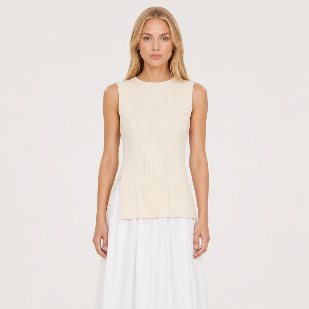 DISSH Cream Ribbed Knit Sleeveless Top